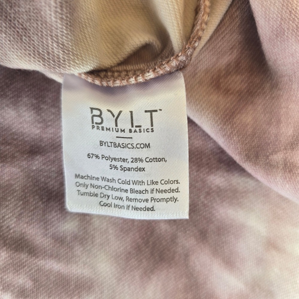 BYLT Premium Basics Cloud Dye Tee Mauve Cream Tie Dye XL Curved Hem Shirt - Picture 4 of 5